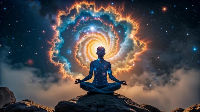 The silhouette of a person in deep meditation, mind and spirituality concept