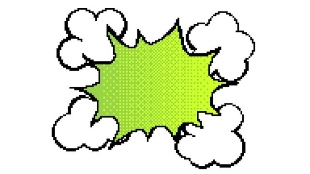 Pixel Art Cartoon Speech Bubble Animation Loop in Green and White. Perfect for retro video games, animated dialogue pop up nostalgic gaming projects. Manga Sunburst Energy Time Speed, Anime superhero 