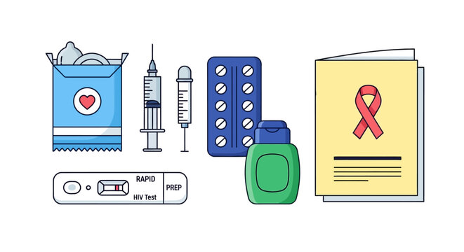 Collection of medical supplies for sexual health and disease prevention