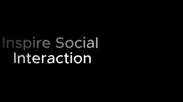 Inspire social interaction text displayed in white against a black background simple design