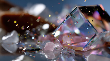 An artistic arrangement of prismatic shards and glitter, creating a vibrant visual experience that captures the imagination and evokes feelings of wonder and creativity.