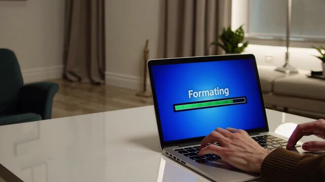 A Person Formatting a Laptop At Home. DIY Home Tech Fix and System Reset.