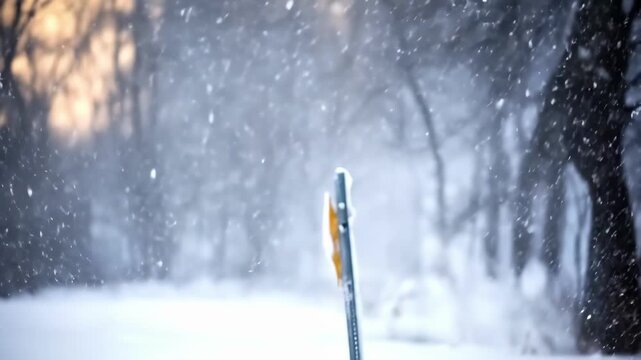 Polar vortex sign in snowy winter weather scene