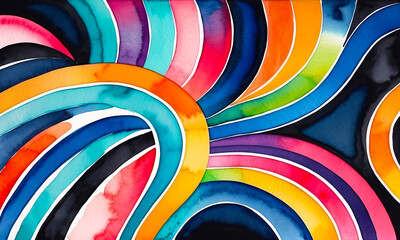 Bright colorful watercolo background, abstract stripes patter