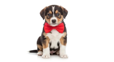 Adorable Puppy with Red Bow Tie.