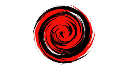 Abstract red and black spiral vortex created with dynamic, swirling brushstrokes on a white background.
