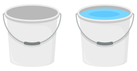Empty grey bucket and bucket with water © PixMarket