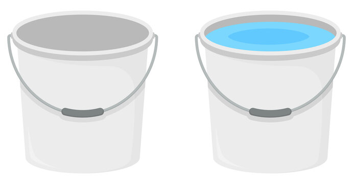 Empty grey bucket and bucket with water