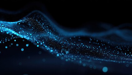 Abstract, undulating blue data field with bokeh on a black background