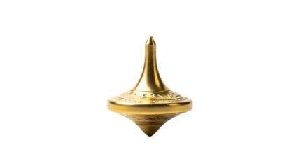 Golden spinning top isolated on transparent background, a symbol of uncertainty