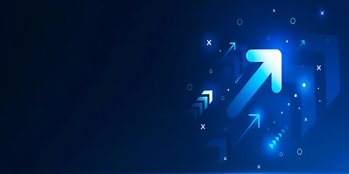 Growth up arrow sign business success graphic design on illustration concept web banner background of abstract direction icon symbol market trend. 4K,3D