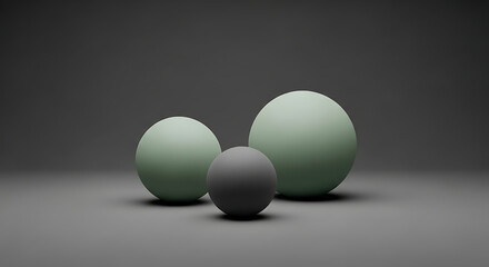 Abstract still life composition of spheres in pastel green and gray