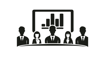 Obraz premium Diverse group of business professionals collaborating and observing a presentation on a large screen in a modern office setting conveying teamwork and innovation