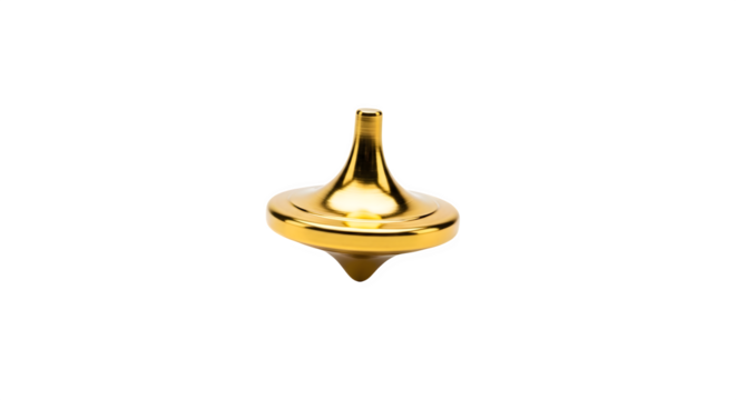 Golden spinning top isolated on transparent background, a classic toy for kids
