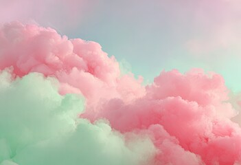 Ethereal pink & green smoke plumes ascend, mixing with a pastel blue background © vander