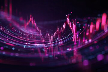 An abstract, digital representation of stock market data with colorful lines and lights