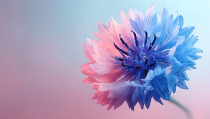 Delicate cornflower blooms in pastel pink & blue, ethereal floral art