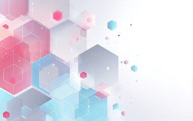 Abstract geometric composition of translucent hexagons in shades of pink and blue