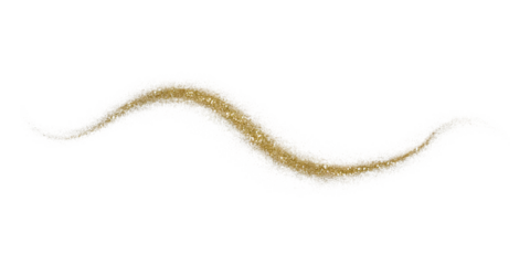 Golden shimmering wavy light streak with sparkling particles isolated on transparent background