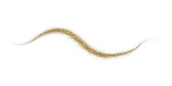 Golden shimmering wavy light streak with sparkling particles isolated on transparent background