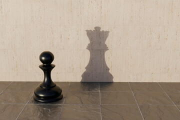 Chess Pawn Casting Queen Shadow Symbolizing Potential and Ambition