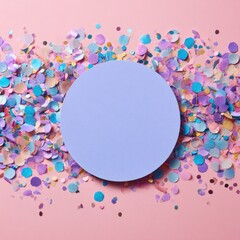 Confetti border around lilac circle on pink