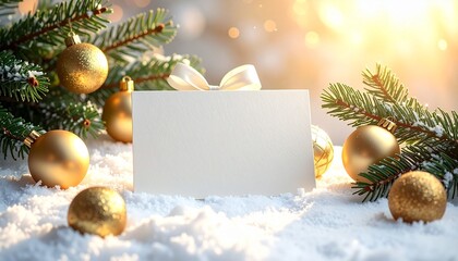 Empty Christmas greeting card with festive decorations and soft light