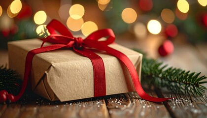 Holiday Gift A Beautifully Wrapped Present with a Red Bow, Celebrating the Festive Season