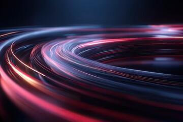 Abstract 3D rendering with blurred circular light trails creating an energetic and dynamic effect