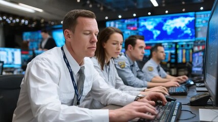 Data Center Professionals in Action: A team of dedicated professionals intently focused on their work within a modern data center environment.