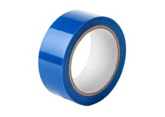 Close up shot of a roll of blue tape with a white core on a black background in studio lighting