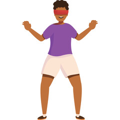 Joyful Person Wearing Red Blindfold and Purple T-Shirt White Shorts Arms Spread Wide in Playful Pose Isolated on Transparent Background