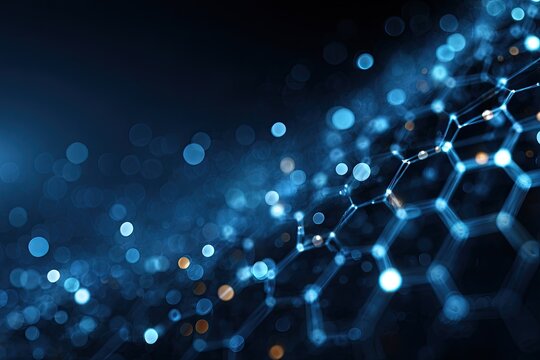 Abstract digital rendering featuring a network of interconnected lines and glowing nodes, with bokeh