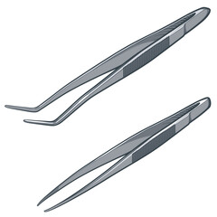 Two tweezers on a white background. Vector illustration of tweezers.