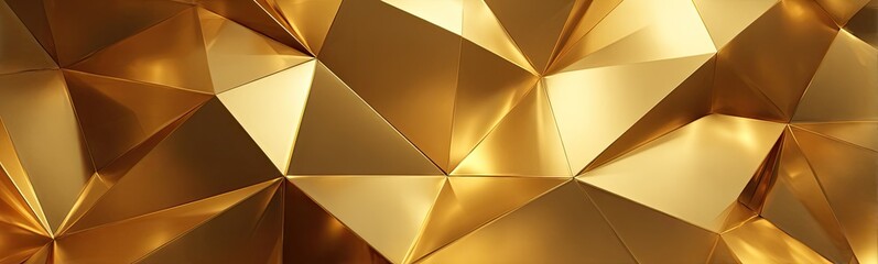 Abstract gold surface with triangular facets and varied lighting
