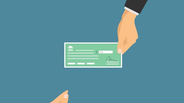 exchange check for money video animation concept