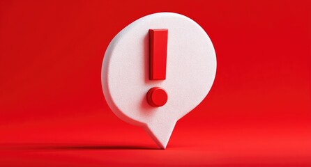 Exclamation mark within a white speech bubble, set against vibrant red backdrop