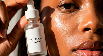 Glowing skin after using hyaluronic acid serum for a youthful radiance, showcasing skincare routine and beauty treatment for hydration and healthy complexion