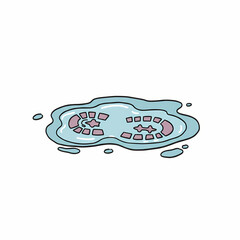Frozen puddle with boot print illustration in light blue color  