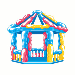 Colorful inflatable gazebo with blue, red and yellow design  