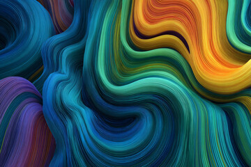 Fototapeta premium Vibrant abstract flowing lines creating a dynamic colorful background with blues greens oranges and yellows
