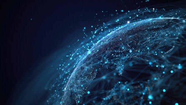 Glowing globe with interconnected lines and points in deep space background