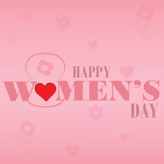 Pink banner with a heart, flowers and the message Happy Women&rsquo;s day