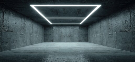 Empty concrete room with glowing squares above