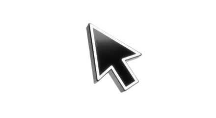 Isolated black and white computer cursor with a glowing outline on a plain black background