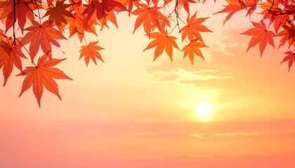 夕焼け空と紅葉シルエット・上部フレーム