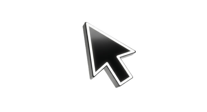 Isolated black and white computer cursor with a glowing outline on a plain black background - Powered by Adobe