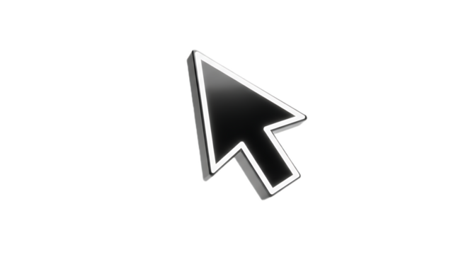 Isolated black and white computer cursor with a glowing outline on a plain black background