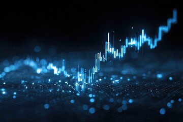 Abstract digital rendering of a glowing upward trending graph with a blurred background
