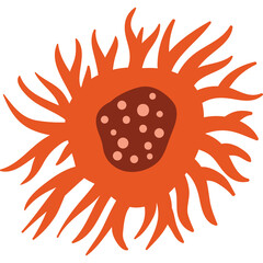 Orange abstract spiky organic shape with textured center on a transparent background vector illustration